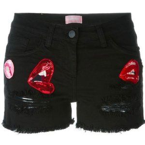 GIAMBA Distressed Appliqué Denim Shorts In Black